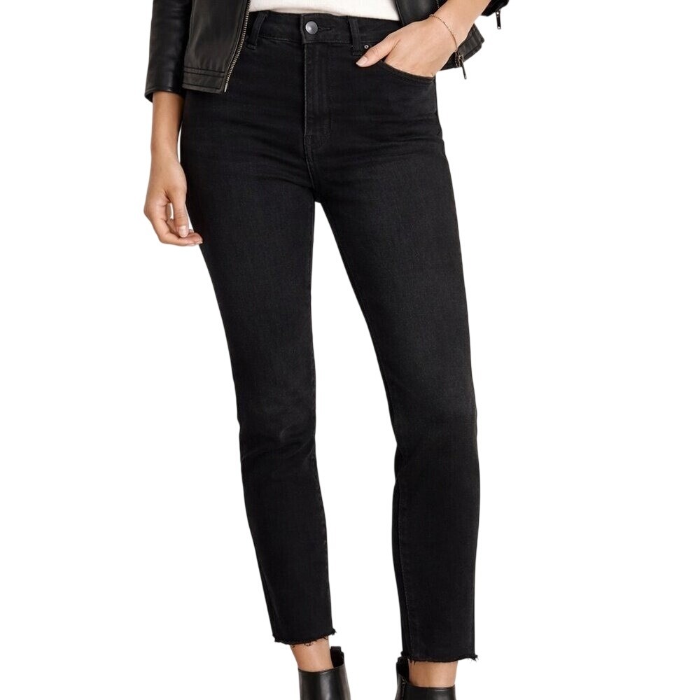 AllSaints Grace Jeans Women W28 Black Slim Straight Raw‎ Hem High Rise